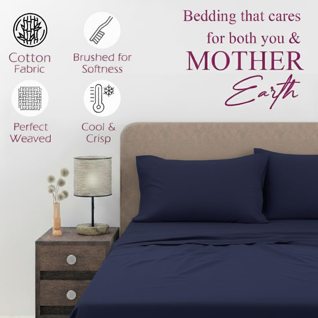 1 Plain Single Flat Bedsheet With 1 Pillow Cover - 54 X 90 Inches, Navy Blue | Breathable & Skin Friendly Bedsheet | Ideal For Hotel, Guest House, Bedroom