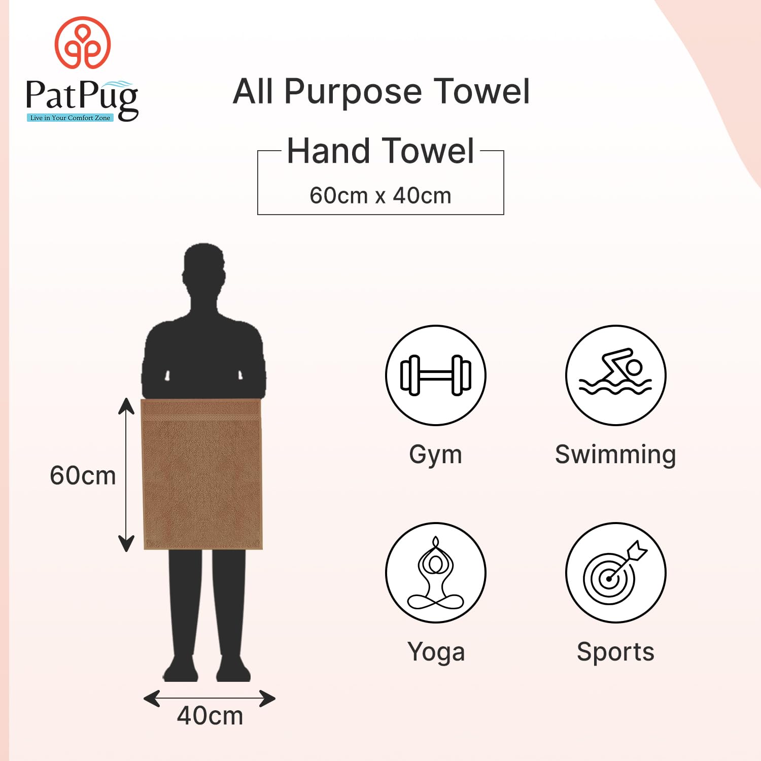 Patpug 100% Indian Ultra Soft Cotton Hand Towel 400 Gsm | For Gym, Workout, Yoga, Wash Basin (Coffee Brown) - 2 Piece