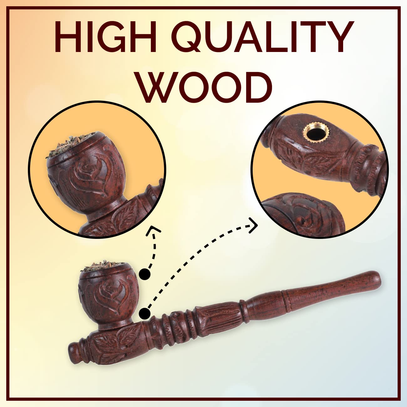 Ayurvedic & Organic Herbs Mix For Smoking, Herbal Mixture Smoking Blend With Brown Wooden Pipe For Smoking Mixture Kit - Tobacco & Nicotine Free 30g