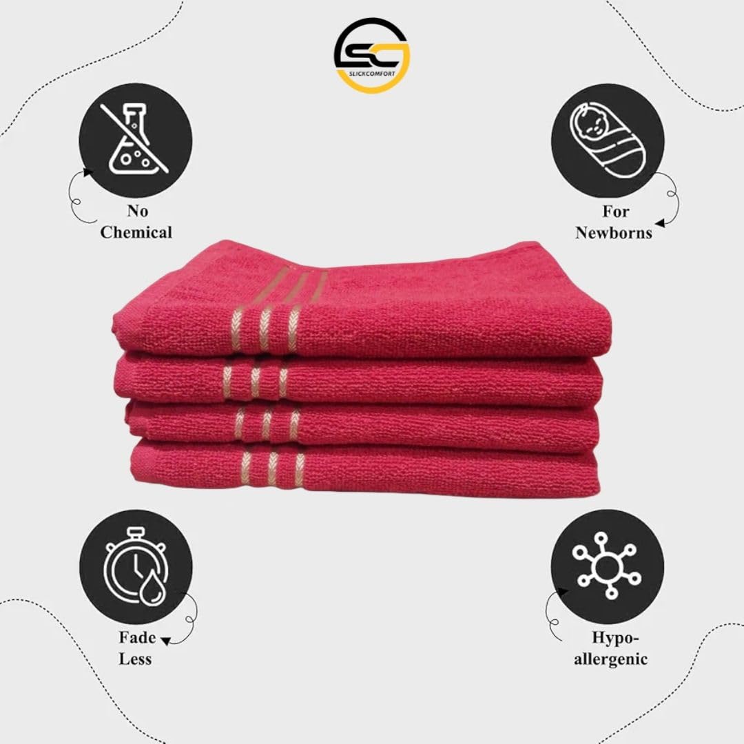 100% Cotton Hand Towel 800 Gsm | Ultra Absorbent & Anti-Bacterial Super Soft Gym & Workout Towels (Red) - 4 Piece