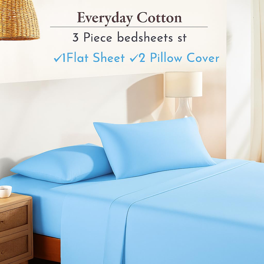 Flat Single Bedsheet With 2 Pillow Covers - 60 X 90 Inches, ?Light Blue | Comfortable & Durable Sheet | Perfect For All-Year-Round Comfort