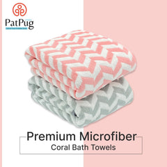 Patpug Coral Microfiber Ultrasoft Comfortable Highly Absorbent Quick Drying Large Bath Towel 700 Gsm (Grey & Pink)- Pack Of 2