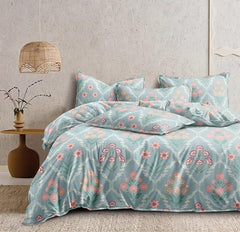 Double Bedsheet For King Size With 2 Matching Pillow Covers - 108 X 108 Inches, Aqua | Glace Cotton Printed Bedsheet Lightweight, Soft & Smooth - Ideal For Home, Guest House
