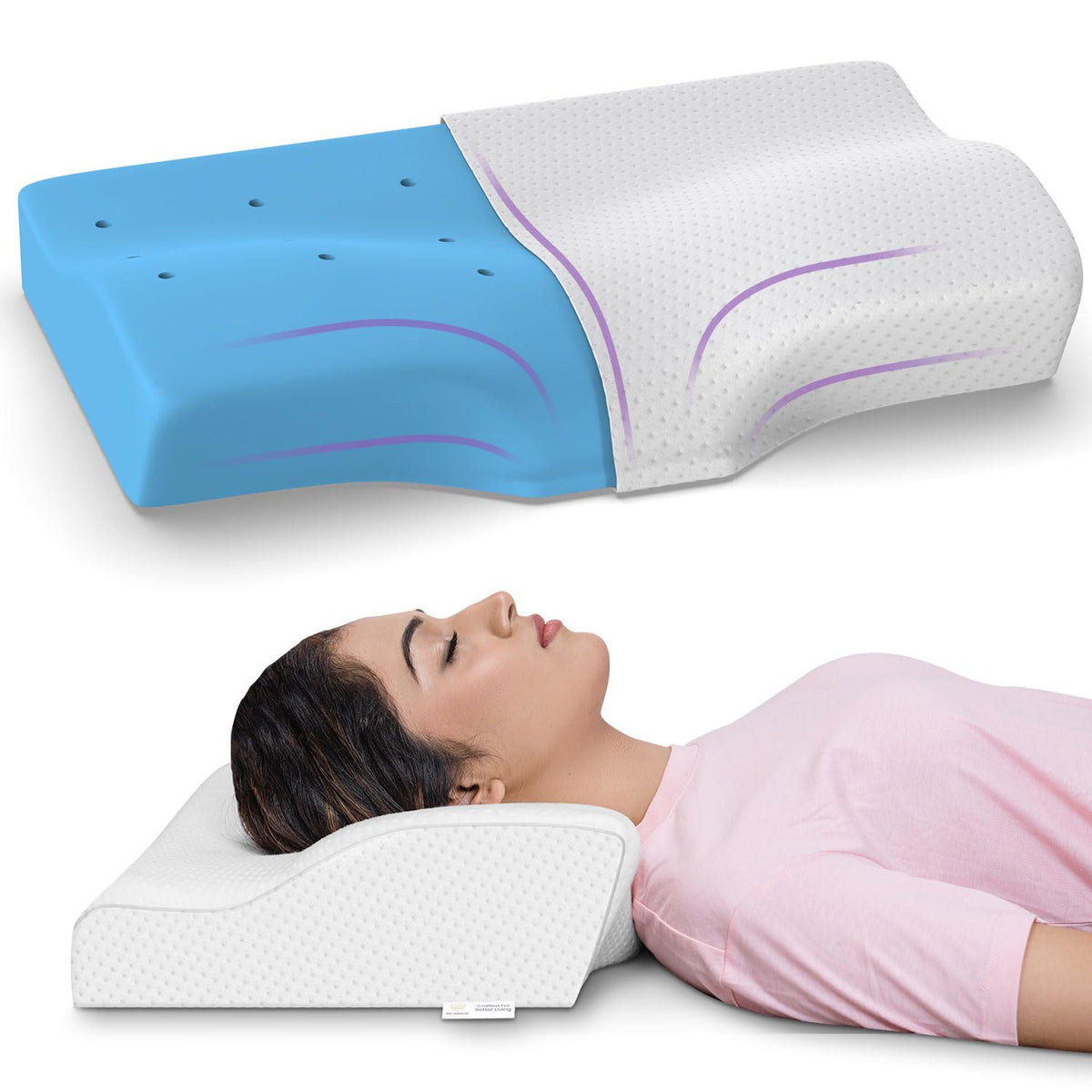 Cool Gel Cervical Pillow For Spondylitis Neck, Orthopedic Design, Memory Foam Pillow, Blue & Grey Velvet Cover, Size - 18.5 X 11 X 3.5 Inches, Sleeping Contour Support, Regular Use - 1 Pillow
