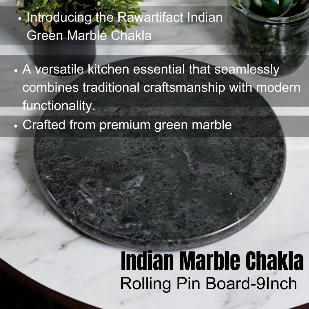 Green Marble Chakla 9 Inch - Rolling Pin Board | Roti Maker - Phulka Maker | Chapati Maker For Home & Kitchen - Full Finished Marble Roti Maker Kitchen Utensil