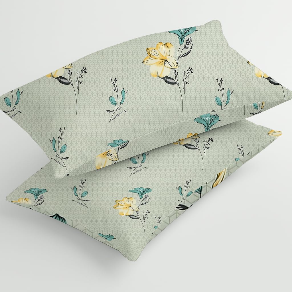 Luxurious Queen Size Bedsheet For Double Bed With 2 Pillow Cover - 90 X 90 Inches, Yellow & Green | Perfect For Daily Use, Guest Rooms | Gift For Housewarmings, Weddings