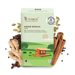 Teabox Fresh & Strong Assam Masala Chai Tea - 250gm, 8.8 Ounce | Strong Assam CTC Enriched With Cardamom, Cinnamon, Clove, Ginger, Black Pepper - Caffeine Free