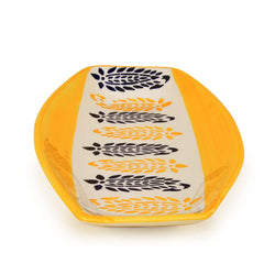 Hand Painted Ceramic Serving Platter With Two Dip Bowls - Yellow & Blue, L X B – 38 Cm X 16 Cm | Starter Serving Platter - Kebab Platter