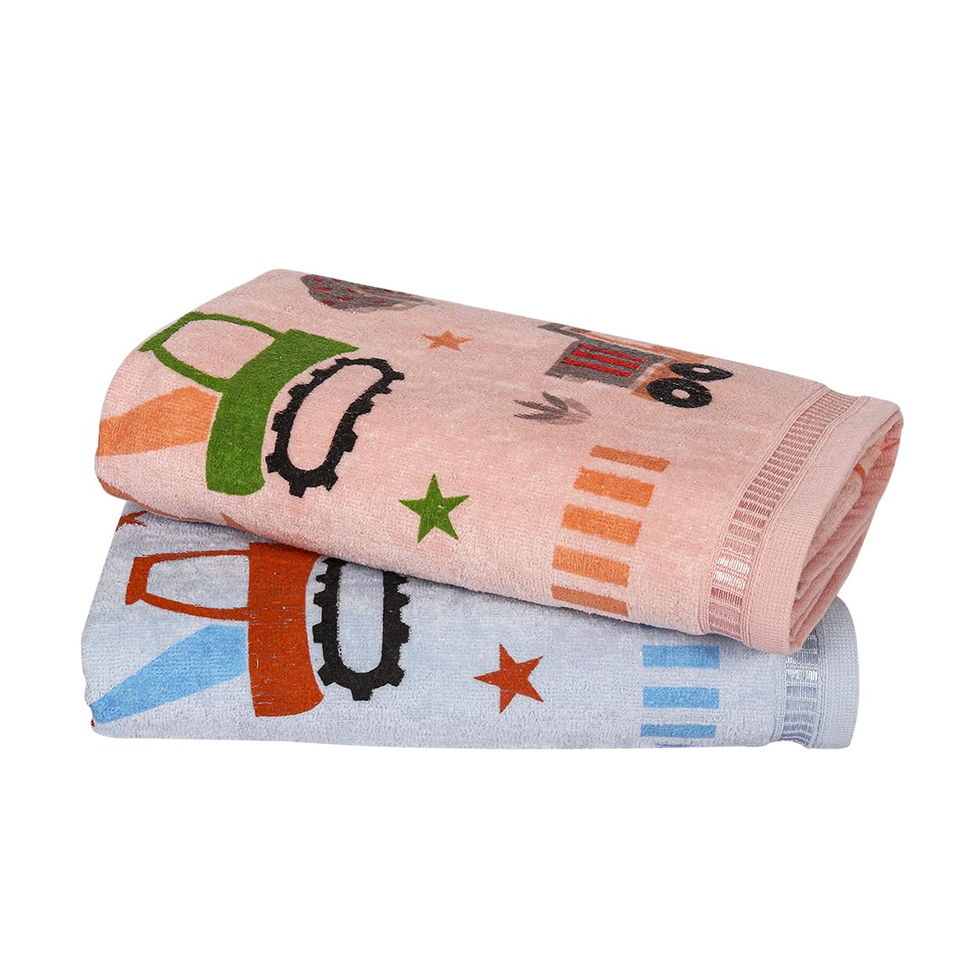 Rangoli 100% Cotton Kids Bath Towel 800 Gsm | Super Soft & Highly Absorbent, Anti-Bacterial & Anti-Odour, Multipurpose Towels (Peach & Blue) - Pack Of 2