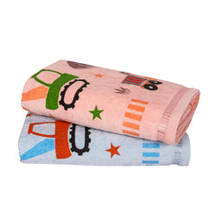 Rangoli 100% Cotton Kids Bath Towel 800 Gsm | Super Soft & Highly Absorbent, Anti-Bacterial & Anti-Odour, Multipurpose Towels (Peach & Blue) - Pack Of 2