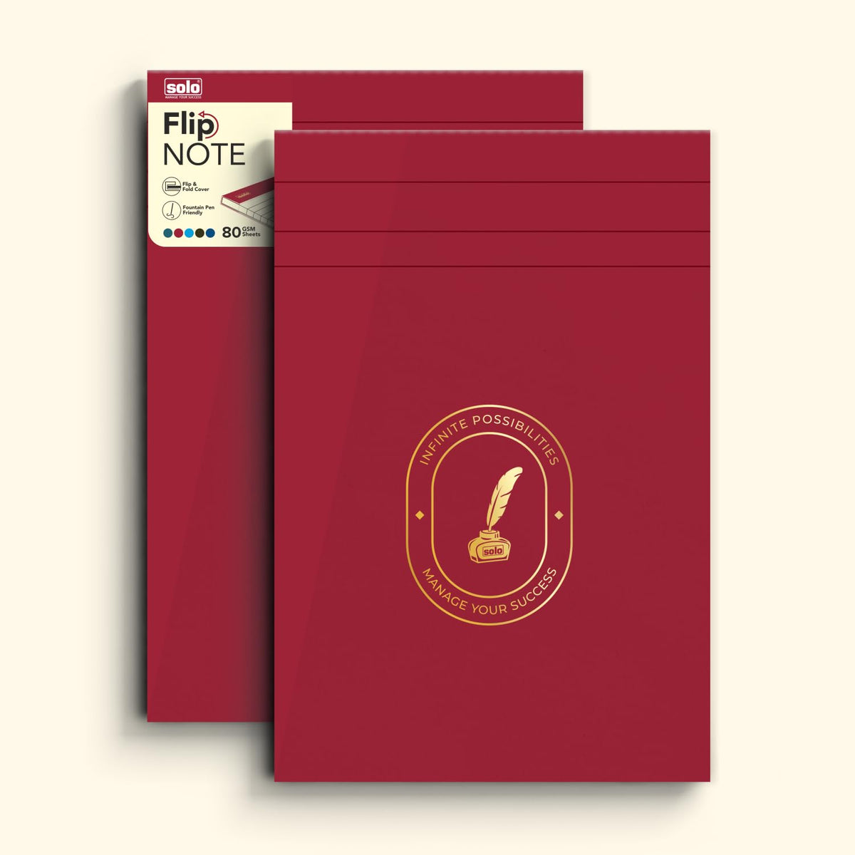 Flip Note A5 Notepad – Velvet Finish Cover, 80 Sheets Premium Smooth Paper (Burgundy) Pack Of 2
