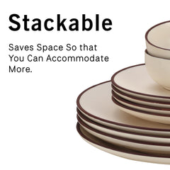 Handcrafted Ceramic Stoneware Dinner Set Of 14 Pieces With Serving Bowls Set - Off White | 4 Dinner Plates + 4 Small Plates + 4 Small Dinner Bowl, 170ml Each+ 2 Serving Bowl, 1000ml Each
