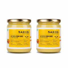 Organic A2 Desi Cow Ghee By Barosi | Rich In Vitamins A, E & Healthy Danedar Cow Desi Ghee Perfect For Brain Health | 1 Litre (500ml * 2) 33.8 Ounce | Jar Pack