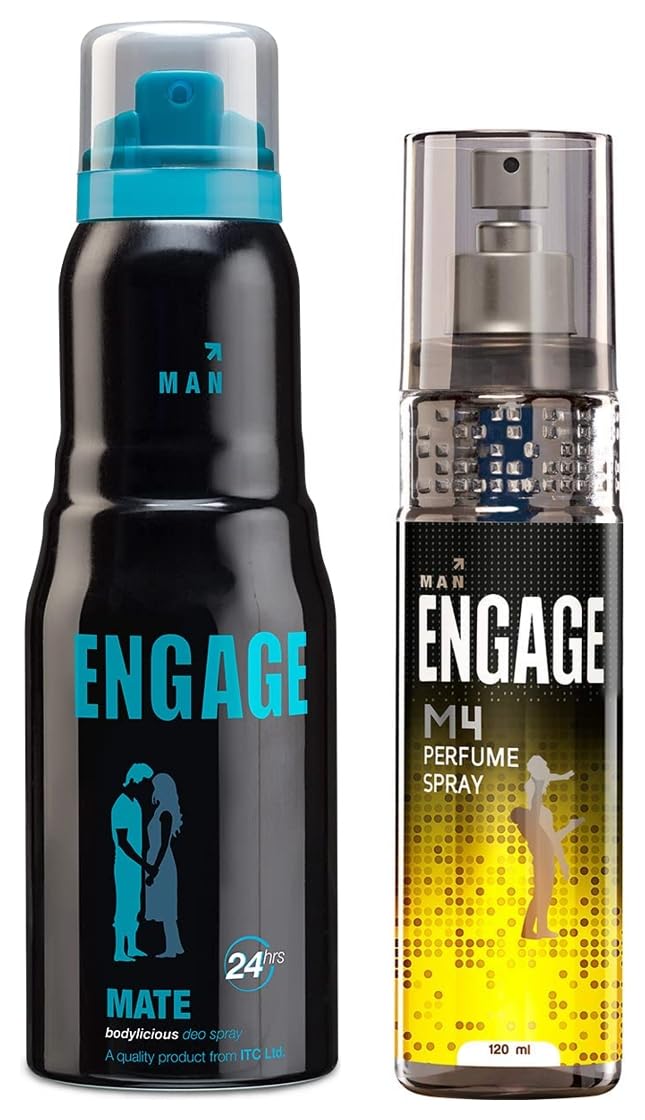 Engage M4 Perfume Spray 120ml 4 Fl.oz. & Engage Mate Deodorant For Men 150ml 5 Fl.oz.