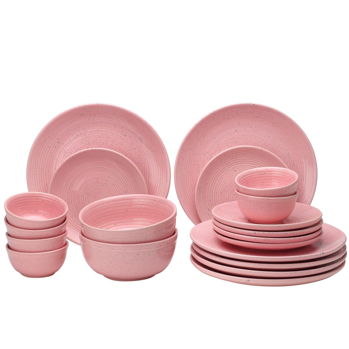 Handcrafted Ceramic Stoneware Dinner Set Of 20 Pieces With Serving Bowls Set - Blush Pink | 6 Dinner Plates + 6 Small Plates + 6 Small Dinner Bowl, 180ml Each+ 2 Serving Bowl, 1000ml Each