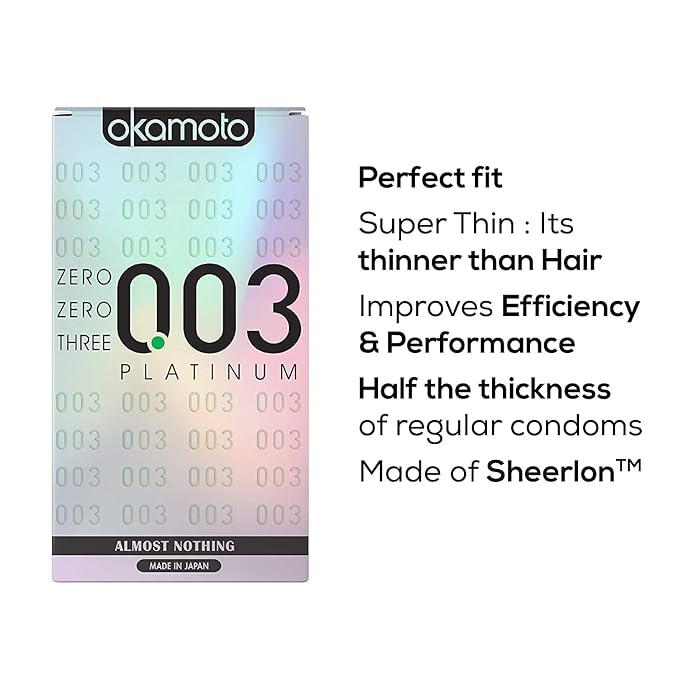 Okamoto Condom | Thinnest Premium Japanese Condoms 0.03 Mm Thin | 003 Platinum (Pack Of 1)
