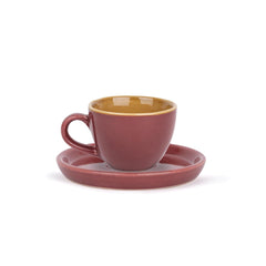 Ceramic Espresso Cup Set Of 2 - 100ml Each, Burgundy | 2 Espresso Cups & 2 Saucers With Glossy Finish - Espresso Cup Ceramic | Espresso Cups Small - Microwave Safe & Dishwasher Safe