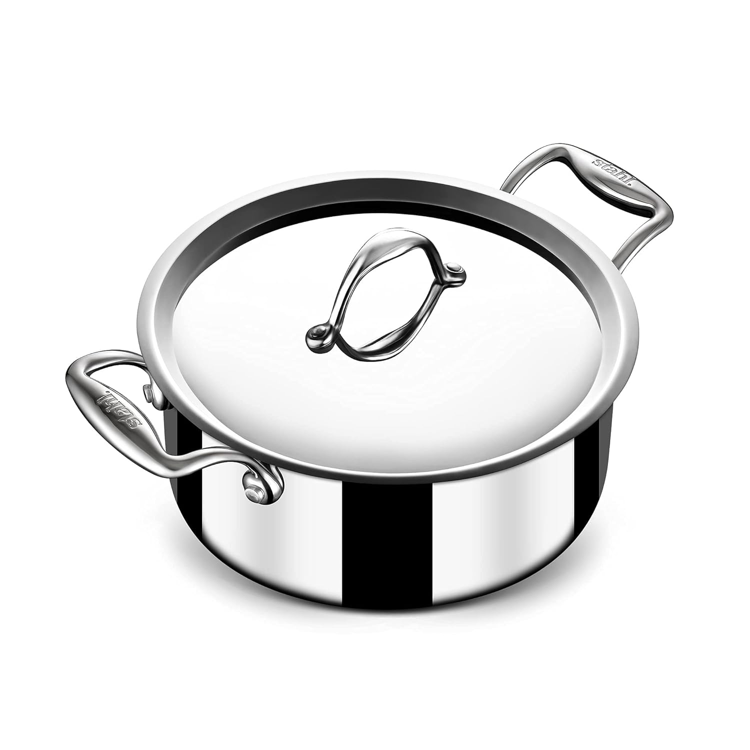 Artisan Triply Stainless Steel Sauce Pot Or Casserole With Lid | Induction Biryani Handi - 3.8 Liters, 22cm