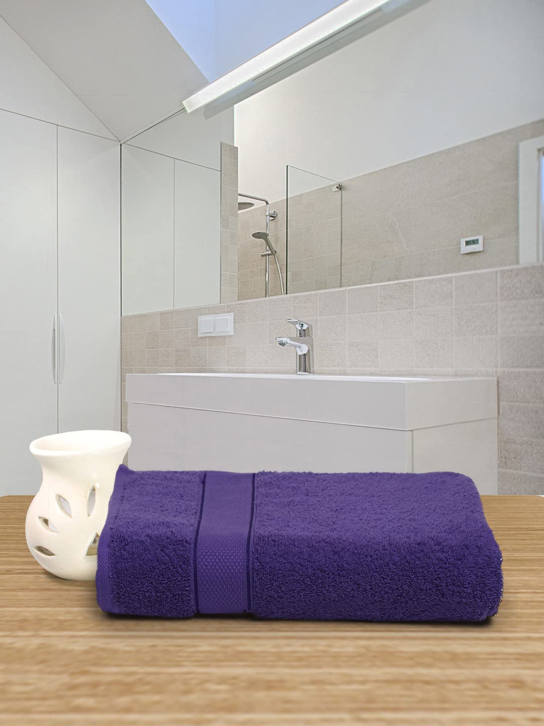 Creeva Large Size Full Body Cotton Bath Towel 600 Gsm | Soft & Highly Absorbant Towels For Gym Pool Spa (Violet)