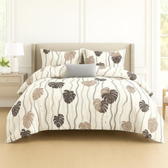 Printed Double Bedsheet For Super King Size With 2 Matching Pillow Covers - 108 X 108 Inches, Cream & Brown | 300 Thread Count Skin Friendly & Luxuriously Smooth To Touch Bedsheet