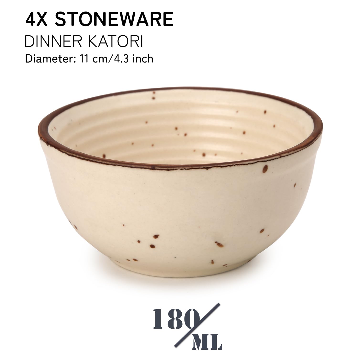 Hand Glazed Ceramic Serving Small Bowl Set Of 4 - 180ml Each, Beige | Microwave & Dishware Safe - Serving Katori Set