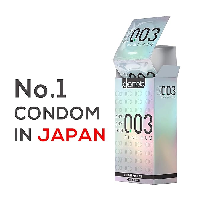 Okamoto Condom | Thinnest Premium Japanese Condoms 0.03 Mm Thin | 003 Platinum (Pack Of 1)