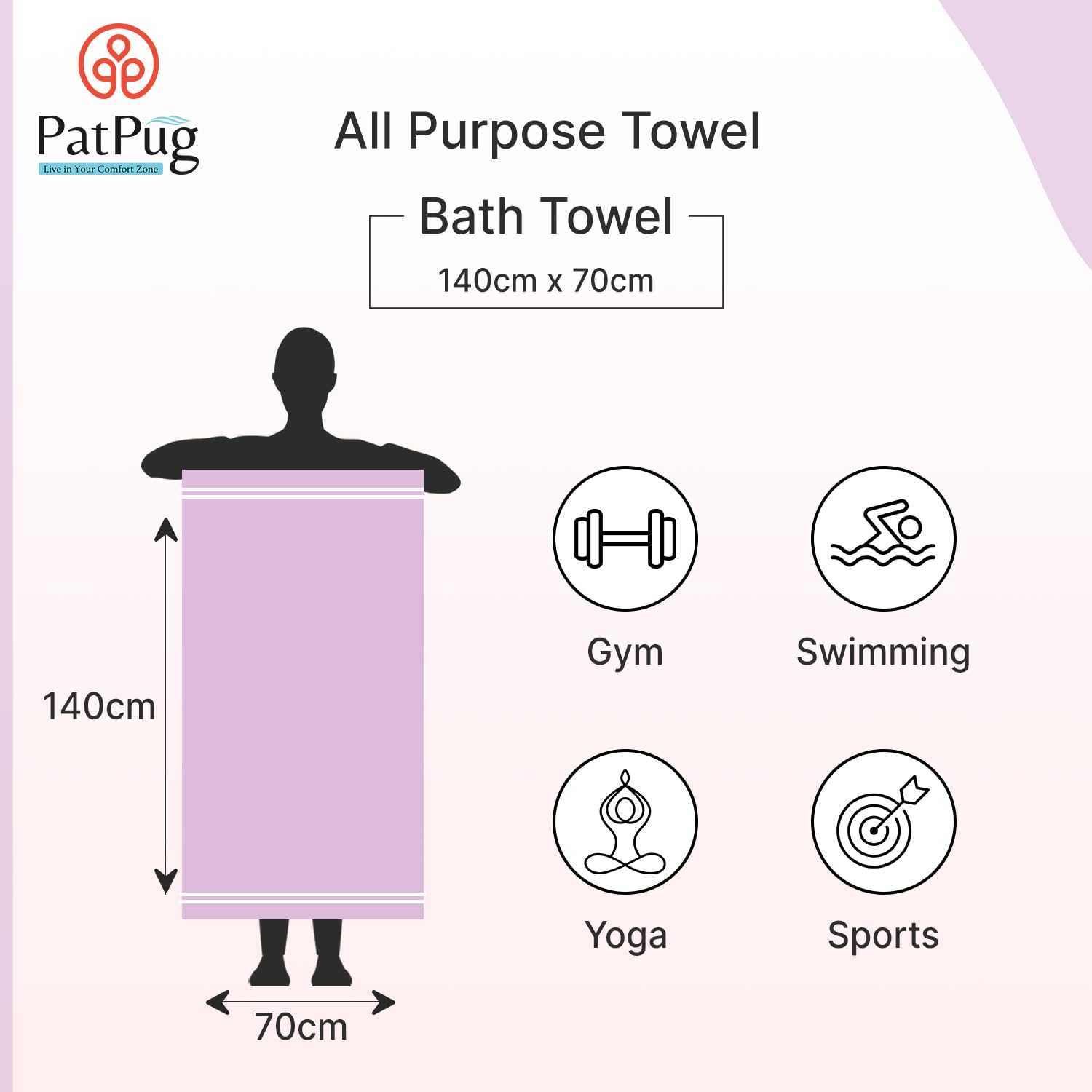 Patpug Coral Microfiber Ultrasoft Comfortable Highly Absorbent Quick Drying Large Bath Towel 350 Gsm (Purple)