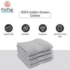 Patpug 100% Indian Ultra Soft Cotton Face Towel 500 Gsm | Napkin, Baby Face Towel, For Facewash, Gym, Travel, Hanky (Silver Grey) | Pack Of 4