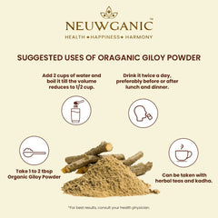 Neuwganic Organic Giloy Powder India Organic & Usda Organic Certified, For Reducing Inflammation, Detoxifying Body, Improving Function, Regulates Sugar | 450gm 0.9lbs