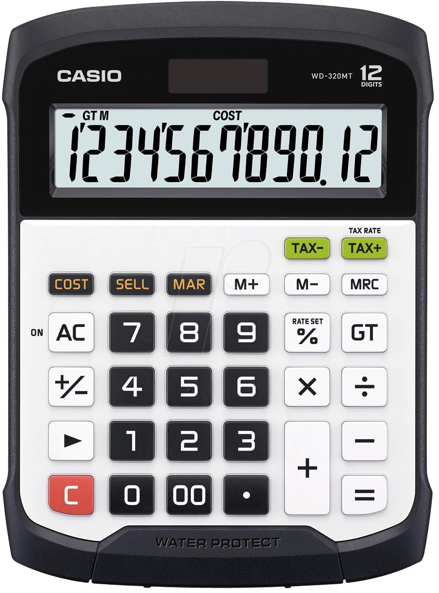 Casio Wd-320mt Water-protected & Dust-proof Calculator With Washable Design | 12 Digits & Grand Total Function