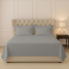 Flat Bedsheet For Double Bed King Size With Two Matching Pillow Cover - 100 X 108 Inches, Grey | Sheets Naturally Breathable & Durable