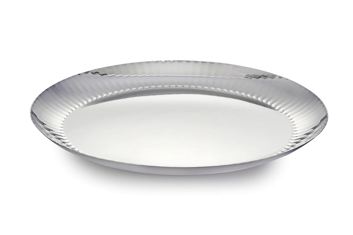 Chrome Stainless Steel Dinner Plate Set Of 6 - Rhythm Garden Series | Corporate Gifting For Diwali - Ribbed Pattern Glossy Finish Plates | Serve Ware, Dinnerware & Tableware