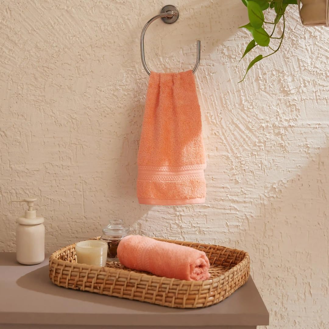 Livspace Paleto Collection Hand Towel 400 Gsm | 100% Cotton, Solid Dyed, Hand Towel Super Soft Absorbent (Peach Fuzz) Set Of 2