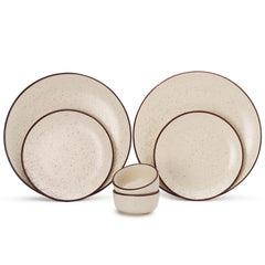 Handcrafted Ceramic Stoneware Dinner Set Of 6 Pcs - Beige Speckled | 2 Dinner Plates, 10.6 Inch Each + 2 Small Plates, 7.4 Inch Each + 2 Small Dinner Bowl, 170ml Each | Microwave & Dishwasher Safe