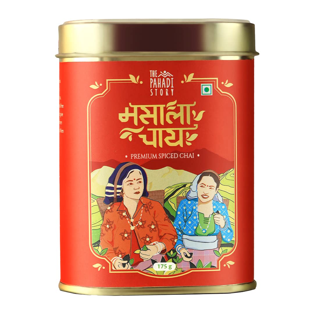 The Pahadi Story Masala Chai - 175gm, 6.1 Ounce | Made With 100% Natural Ingredients - Made With Cinnamon, Ginger, Elaichi, Clove, Black Pepper | Low Caffeine, No Artificial Flavor