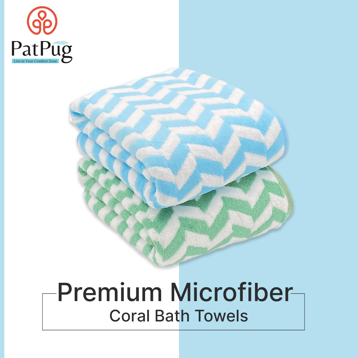 Patpug Coral Microfiber Ultrasoft Comfortable Highly Absorbent Quick Drying Large Bath Towel 700 Gsm (Green & Blue)- Pack Of 2