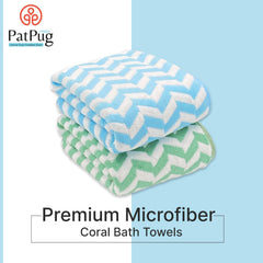 Patpug Coral Microfiber Ultrasoft Comfortable Highly Absorbent Quick Drying Large Bath Towel 700 Gsm (Green & Blue)- Pack Of 2