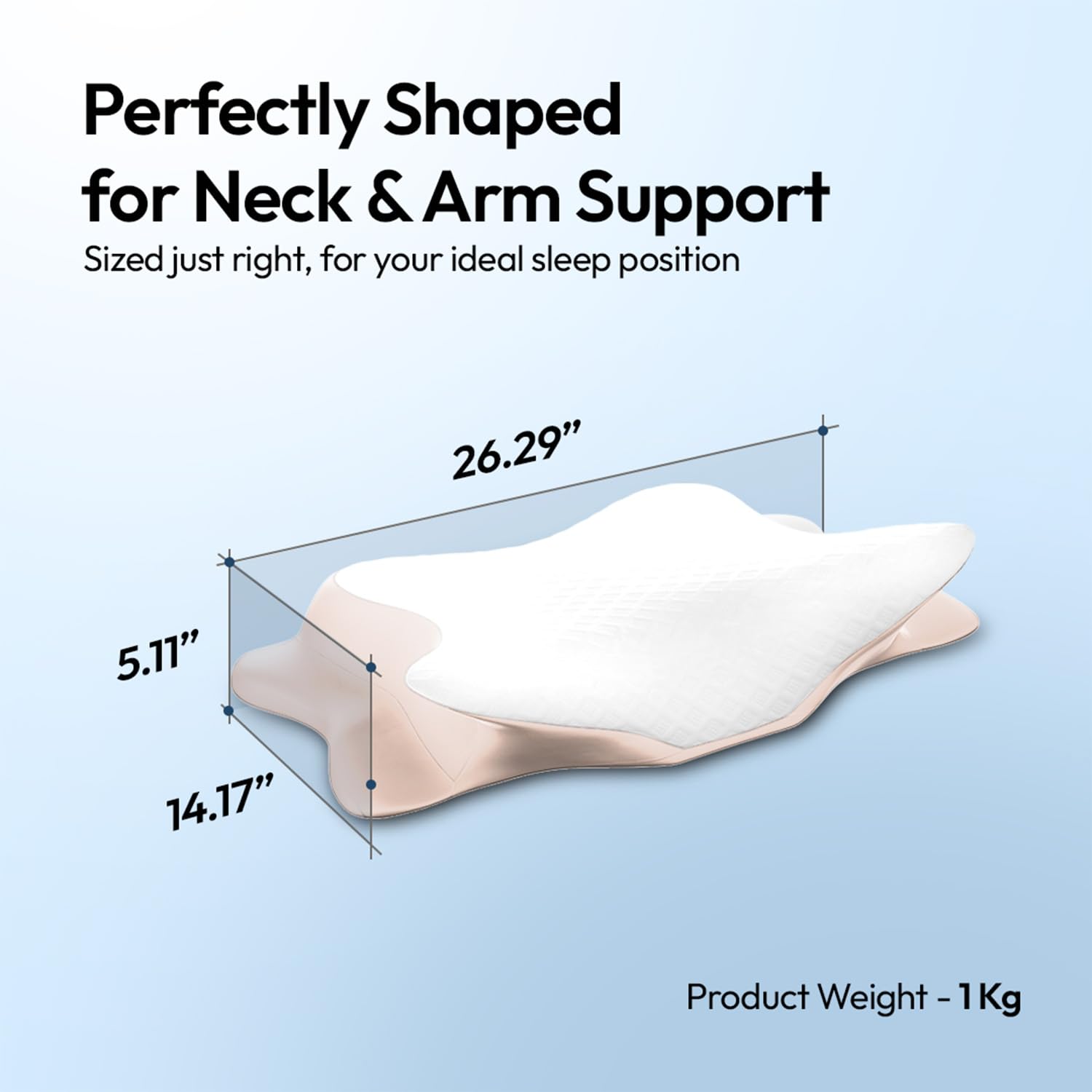 Cervical Butterfly Pillow, Orthopedic Memory Foam Pillow, Beige & White | For Neck & Shoulder Pain Relief | Ergonomic Contours, Pillow For Side Sleepers With Arm Support - Pack Of 1