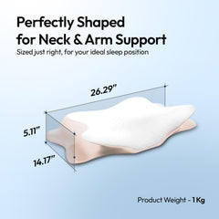 Cervical Butterfly Pillow, Orthopedic Memory Foam Pillow, Beige & White | For Neck & Shoulder Pain Relief | Ergonomic Contours, Pillow For Side Sleepers With Arm Support - Pack Of 1