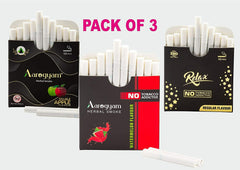 Aarogyam Herbals Tobacco & Nicotine Free Herbal Flavored Cigarette For Relieve Stress And Mood Enhance Product  Double Apple, Watermelon, Relax Flavour - Pack Of 3 30 Sticks