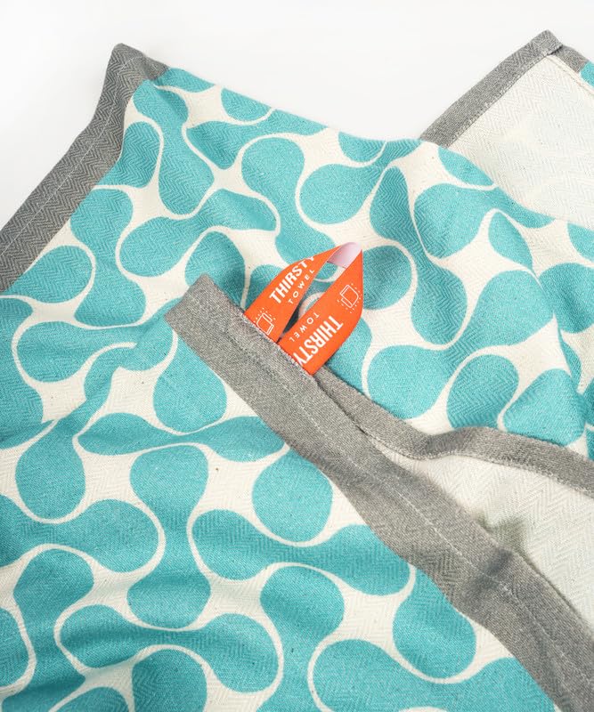 Thirsty Towel By Doctor Towels Bamboo Bath Towel 460 Gsm | Herringbone Weave Fabric Hypoallergenic, Light Weight, Quick Dry Towel (Turquoise Tile Design)