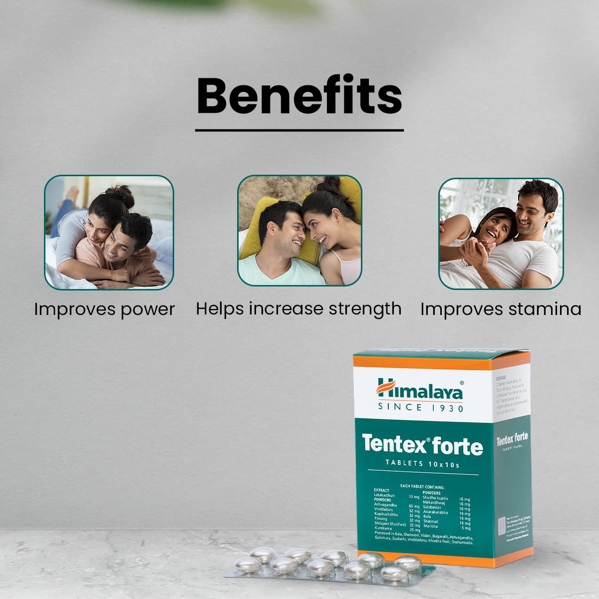 Himalaya Wellness Tentex Forte, Increases Desire, Libido Enhancer | Power Of Ashvagandha & Shilajeet | Strip Of 10 Tabs *10