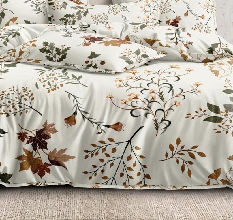 Printed King Size Double Bedsheet With 2 Large Pillow Cover - Size 72 X 78 X 10 Inches, White | Cotton Elastic Fitted All Around Bedsheet - Breathable & Wrinkle Free