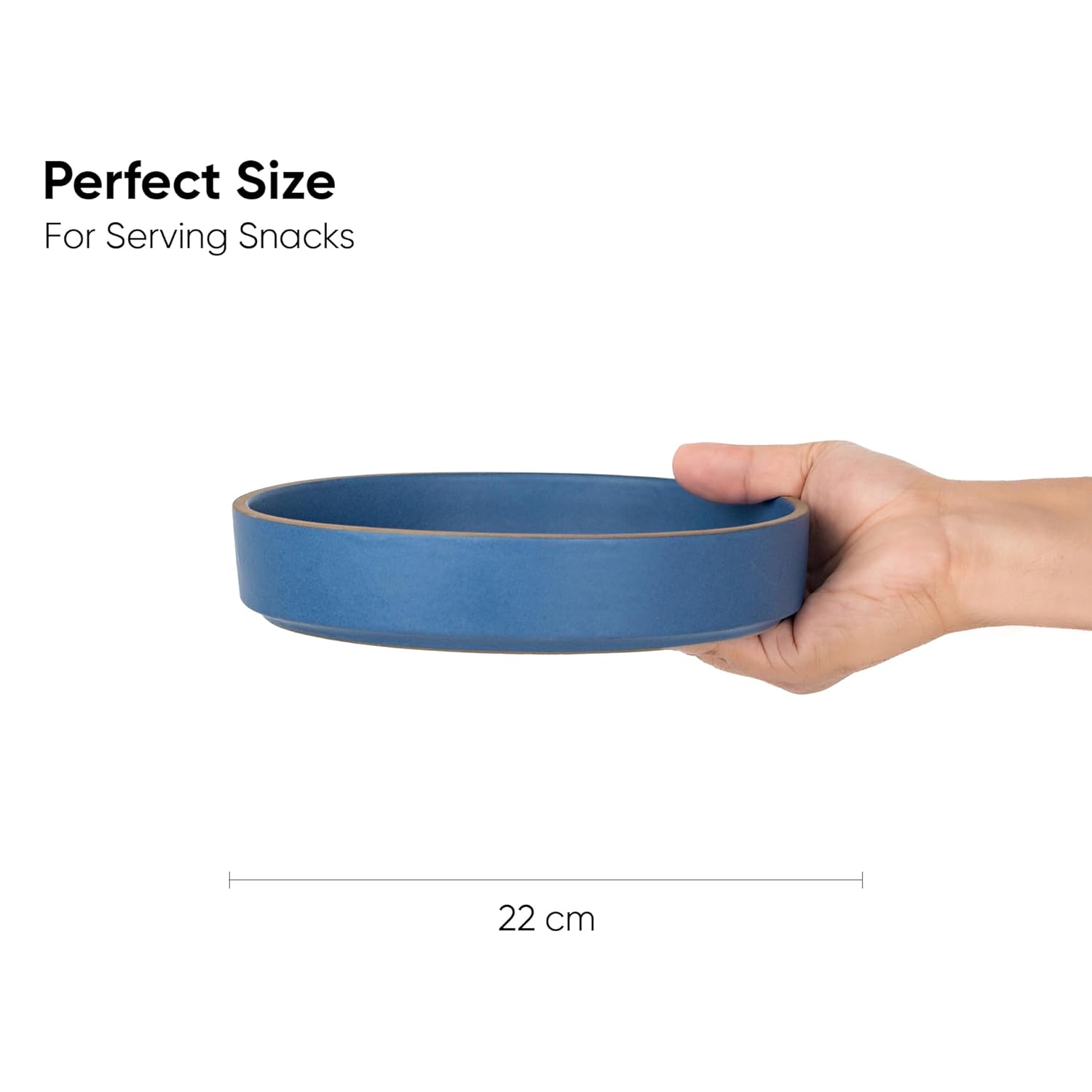 Stackable Ceramic Pasta Bowl Set Of 2 Pieces - 22cm, Blue With Brown Rim | Ceramic Pasta Plate With Matte Finish | Deep Plate - Ceramic Bowl | Pasta Serving Plate