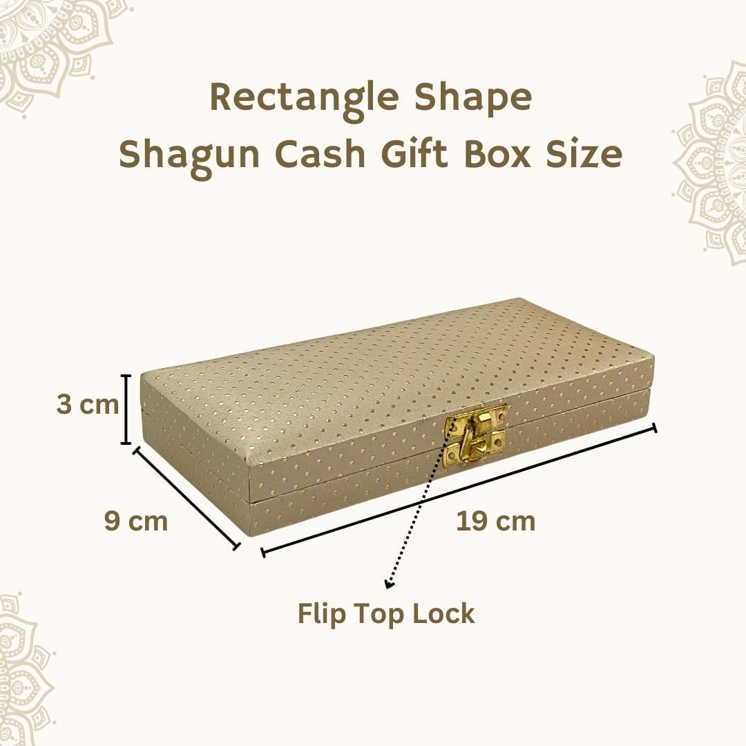 Decorative Shagun Cash Gift Box For Money Gaddi, Jewellery, Gifting Sagan Wedding Occasion, Dot Pattern, Leatherette Finish Rectangle Shape, Colour - Gold