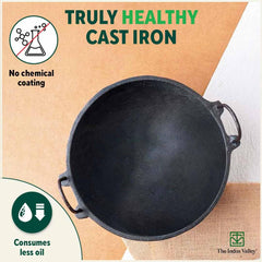 Pre-Seasoned Black Cast Iron Cookware Set - Kadai 24.7 Cm, 2 Liters + Tawa 26 Cm + Fry Pan 25 Cm, 1.6 Liters | Kitchen Cooking Combo Pots & Pans Set Of 3 Pcs - Naturally Nonstick