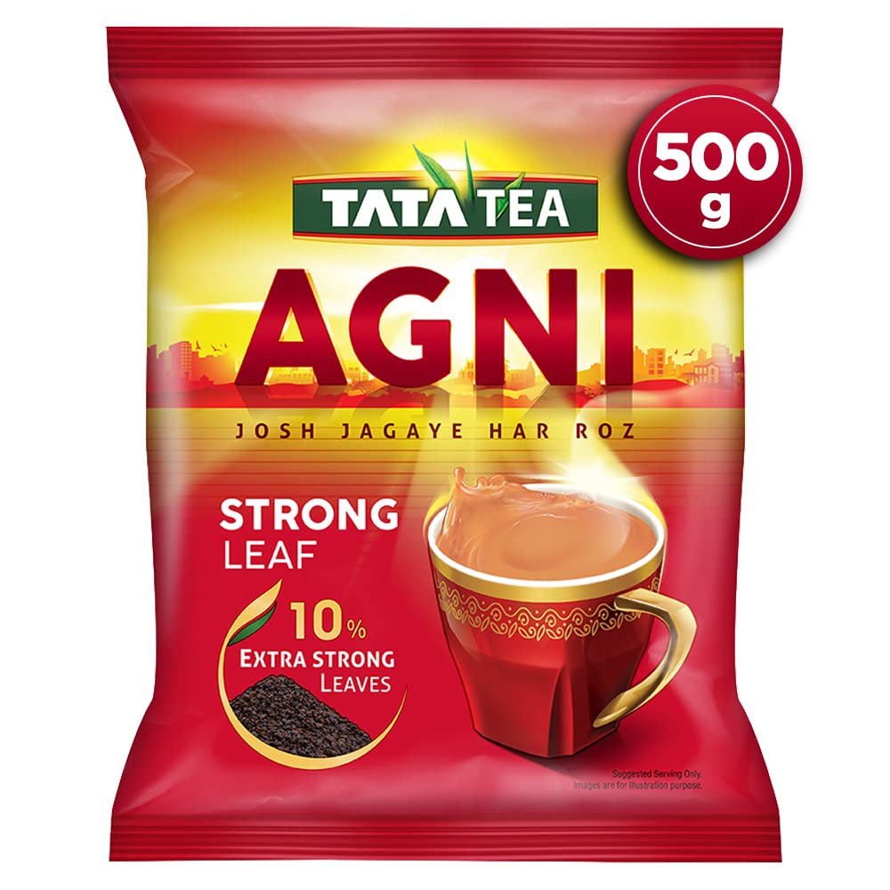 Tata Tea Agni Chai Patti 500gm, 17.6 Ounce - Special Leaf Tea | Strong Chai With 10% Extra Strong Leaves - Loose Leaves Black Tea, Medium Caffeine Chai Patti