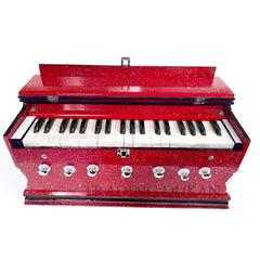 Musical Instrument Harmonium For Beginners & Kids - 7 Stoppers, 39 Keys, Double Bellow, Two Reeds (Base- Male), Perfect For Every Octave | Compact & Portable Design - Red Color