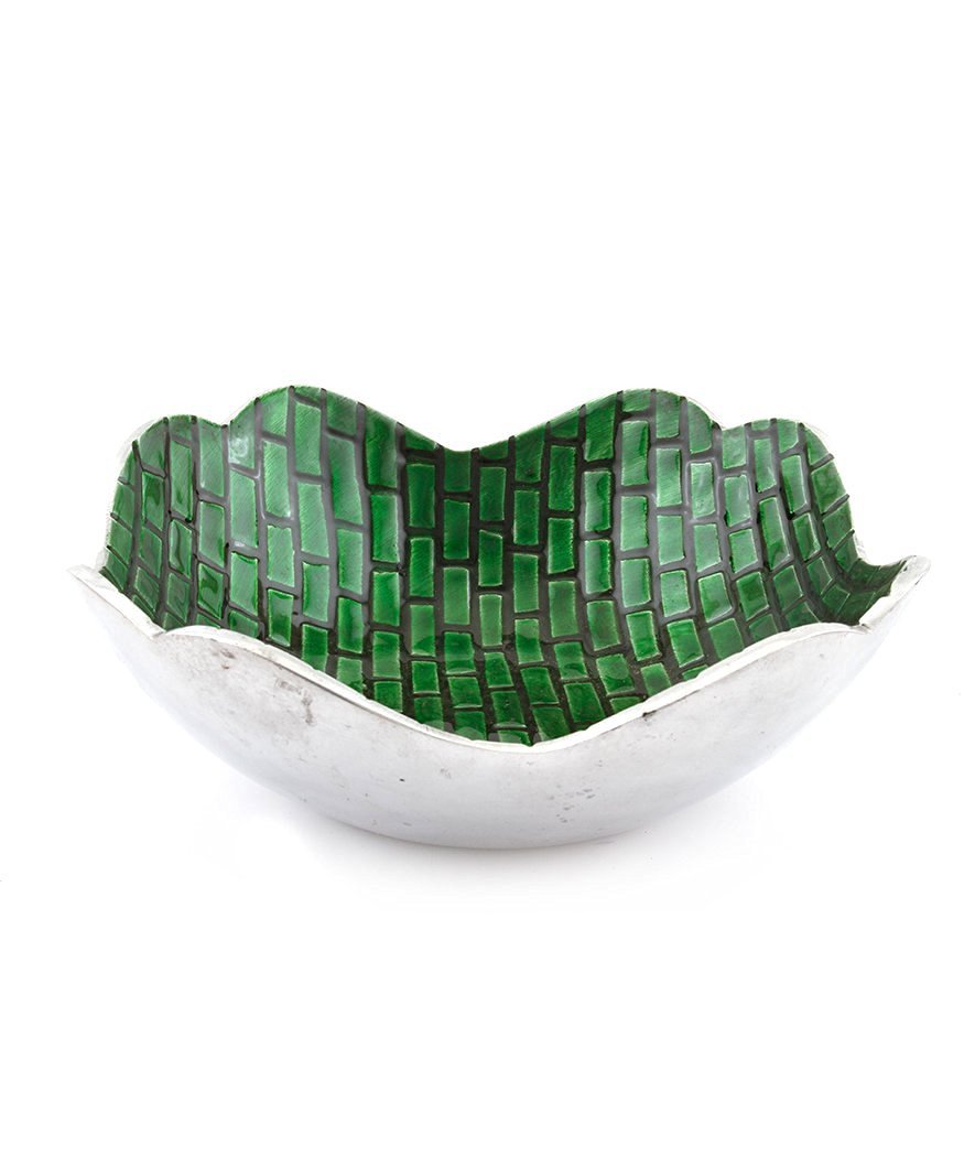 Handcrafted Aluminium Stylish Green & Black Serving Bowl - 500ml, Height - 8.9 Cm, 700 Gm | Decorative Bowl - Dry Fruit Serve Ware