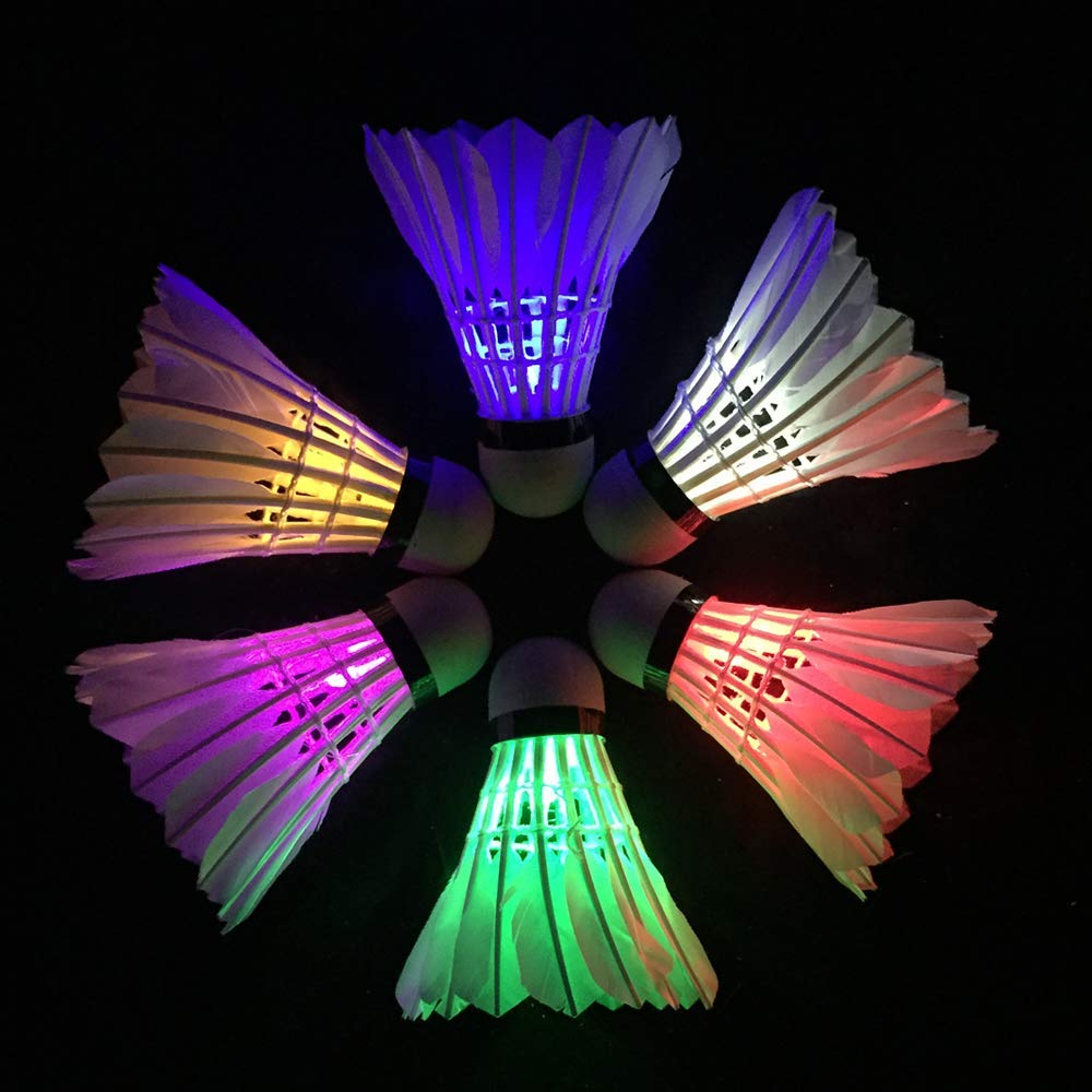 Zhenan Led Badminton Feather Shuttlecocks Dark Night Glow Birdies Lighting For Outdoor & Indoor Sports Activities | Multicolour , Pack Of 6